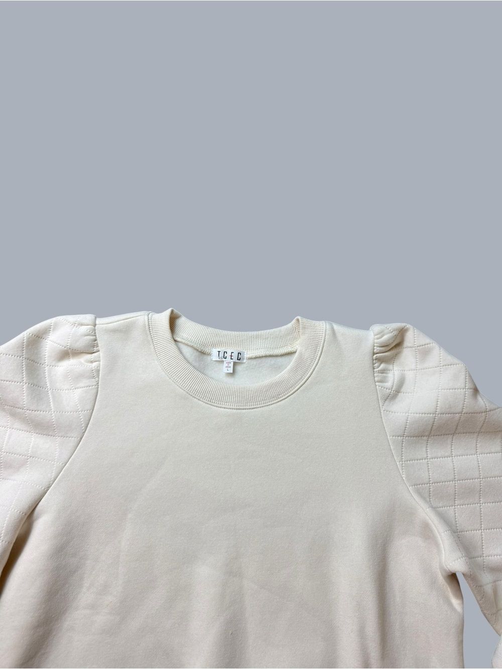 TCEC Cream Ribbed-Neck Sweatshirt- Size Large - Picture 4 of 11